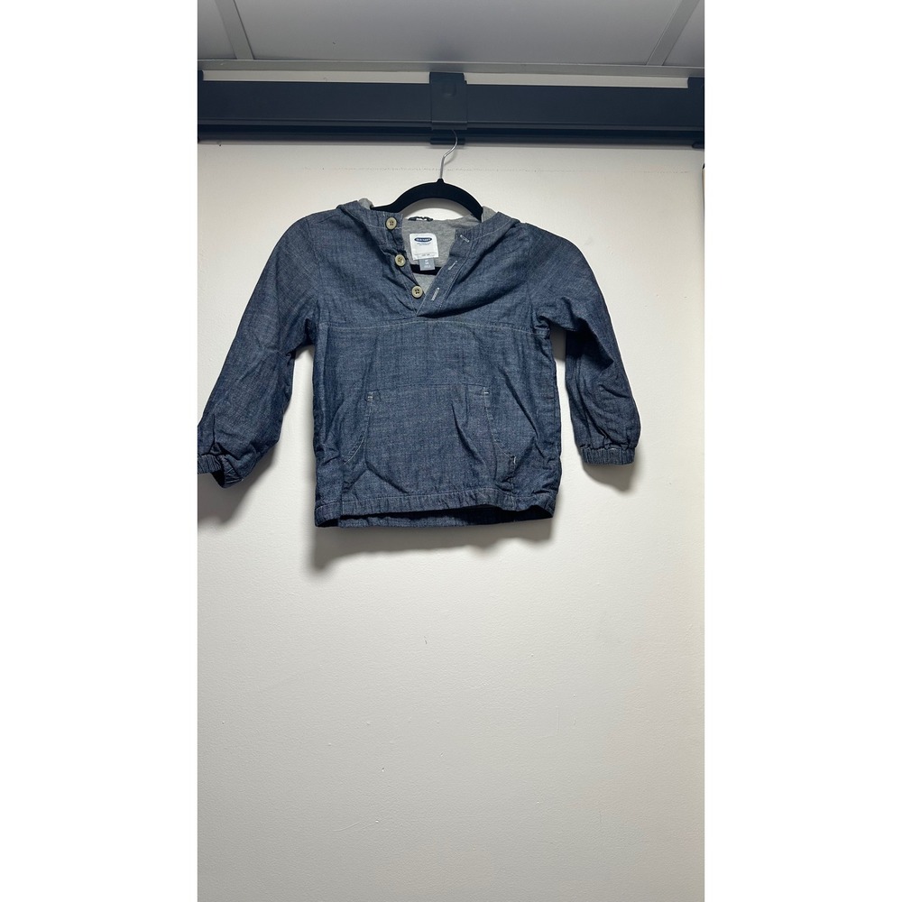 Old Navy Kids Blue Chambray Hooded Pullover Henley Jacket Size 5T